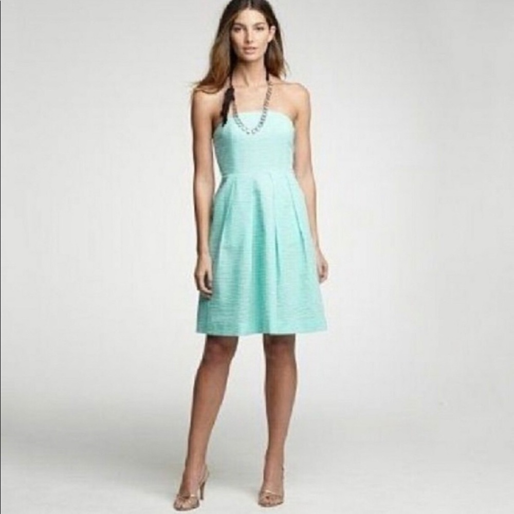 New J. Crew Lorelei Strapless Beach Dress Womens XS 0 Petite Blue Green Sundress